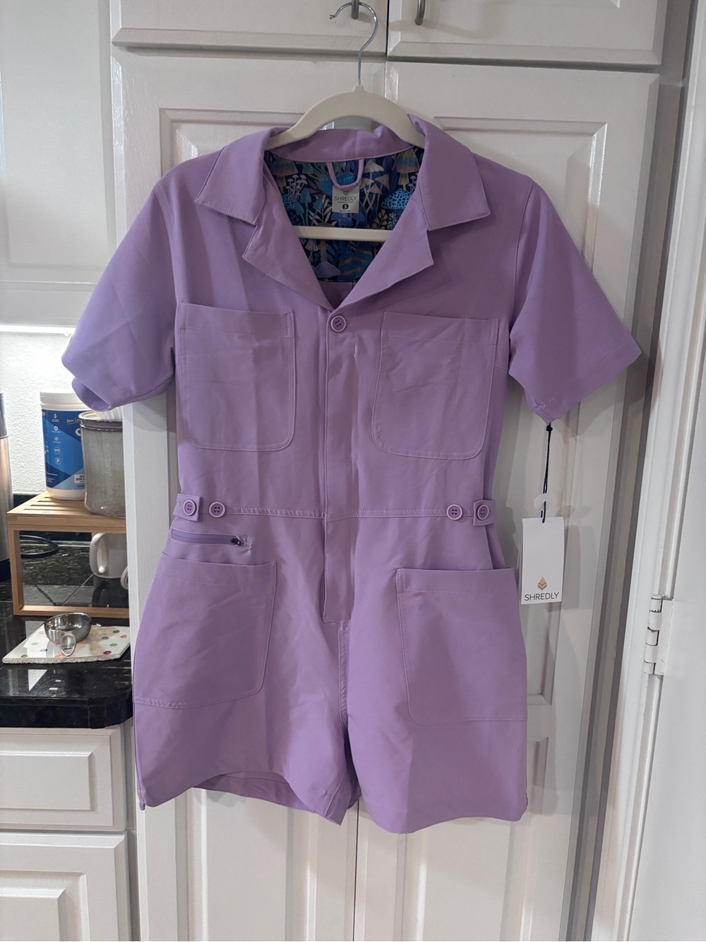 Shredly Trail Romper in wisteria